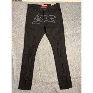 Icecream Running Dog Distressed Skinny Jeans Mens 32x32 Black Streetwear Denim